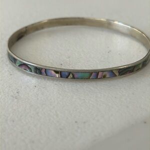 Mexico Alpaca Sterling Silver Bangle Back with Mother of Pearl